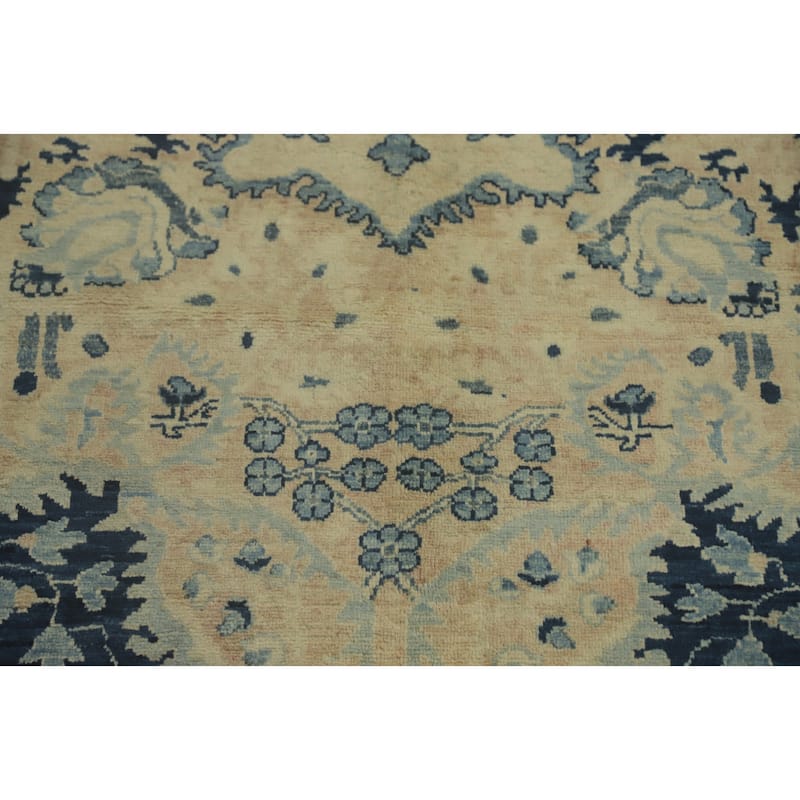 Hand Knotted Oriental 100% Wool Carpet Transitional Floral Navy Blue & Blues Oushak Area Rug - 12' 3'' X 9' 0''
