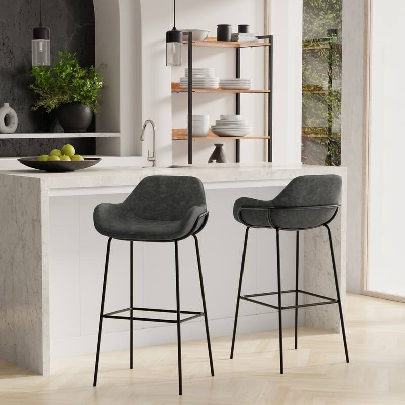 WYNDENHALL Zaniyah Contemporary Bar Stool in Distressed Vegan Faux Leather - 20.3" D x 18.5" W x 40" H - Distressed Slate Grey