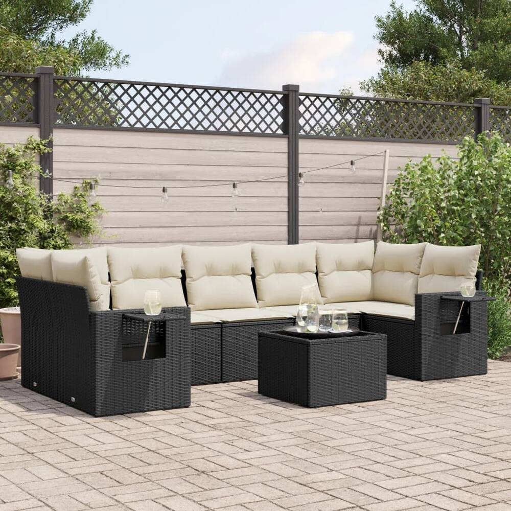 vidaXL Patio Sofa Set with Cushions Outdoor Furniture 8 Piece Poly Rattan