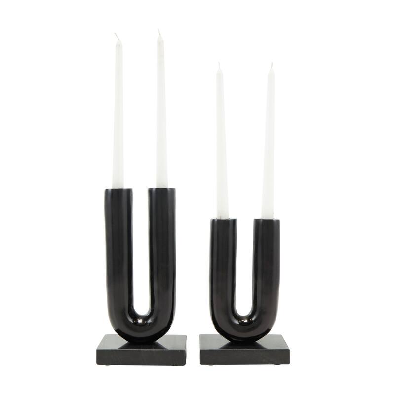 Gold or Black Aluminum U-Shaped Geometric Candle Holder with Marble Bases (Set of 2)