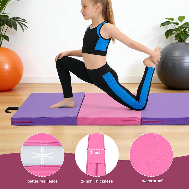 Zenova Gymnastics Mat 6' x 3' x 2" Four Fold Folding Exercise Mat with Carrying Handles
