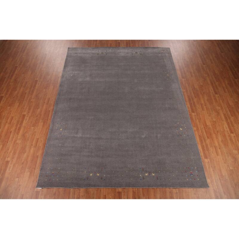 Tribal Gray Gabbeh Area Rug Hand-Knotted Wool Carpet - 9'4" x 12'1"