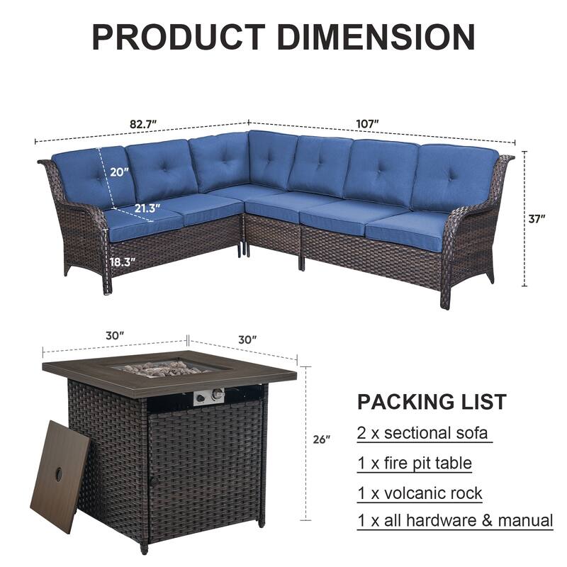 Outdoor Sectional Patio Sofa with Fire Pit Table
