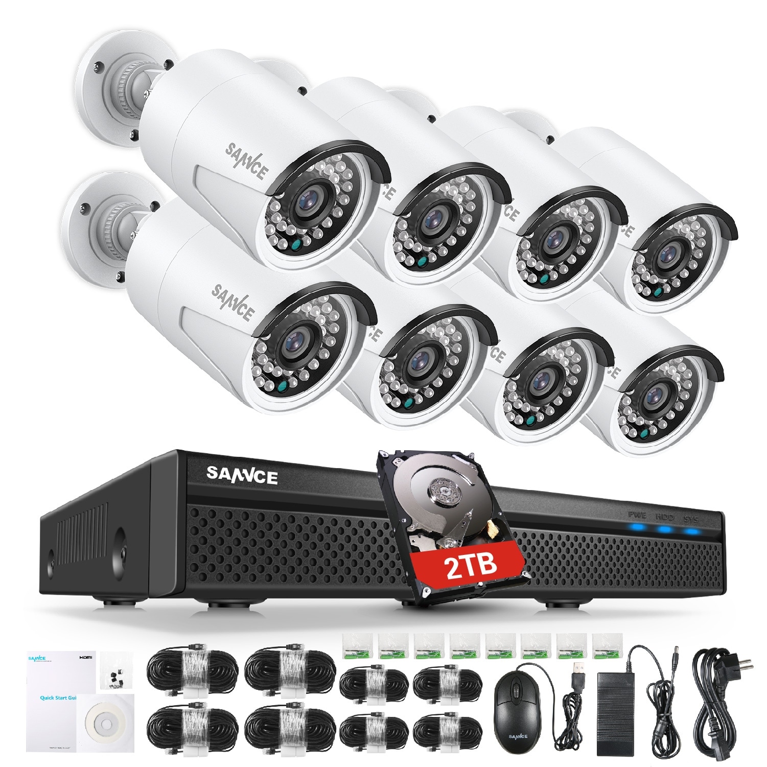 SANNCE 8CH 2MP FHD POE Wired Security System With 8PCS Bullet 