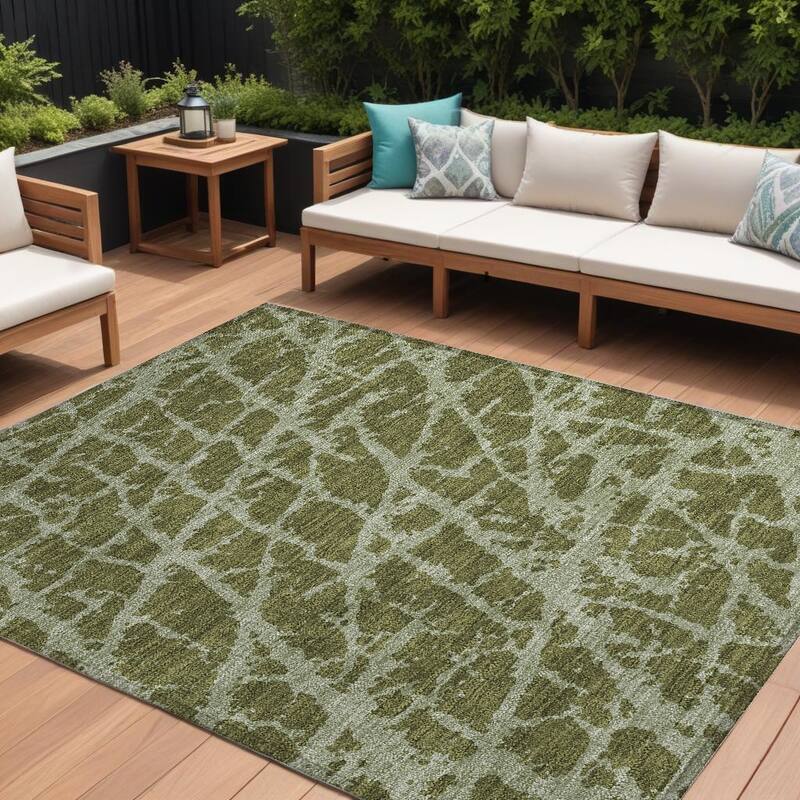 Allie Unique Abstract Weather Resistant Timeless Fusion Outdoor Rug - 8' X 10' - Green