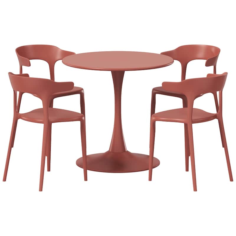Frond and Form 4-Person Outdoor Round Dining Set - Red