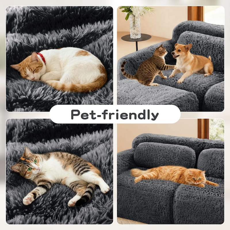 Rossetta 149'' Modern 4-seater Soft Fluffy Plush Fabric Modular Sectional Deep Sofa Couches, Free Combination Buckle Connection