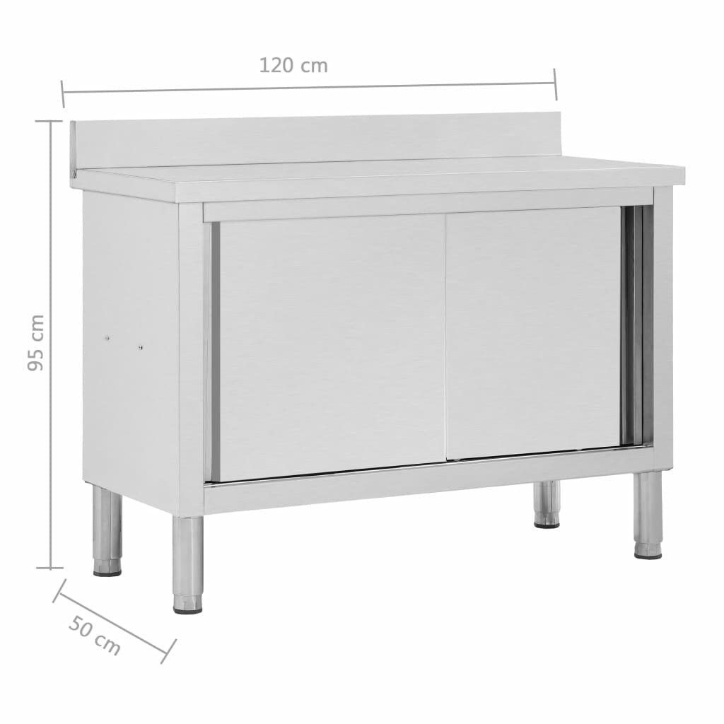 Shop Vidaxl Work Table With Sliding Doors 47 2 X19 7 X37 4 Stainless Steel Overstock 31881196