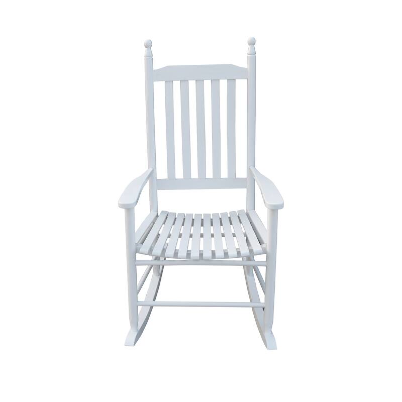 Anmytek White Wooden Rocking Chair with Slatted Back and Seat, Solid Wood Weather Resistant Finish, Wide Armrests
