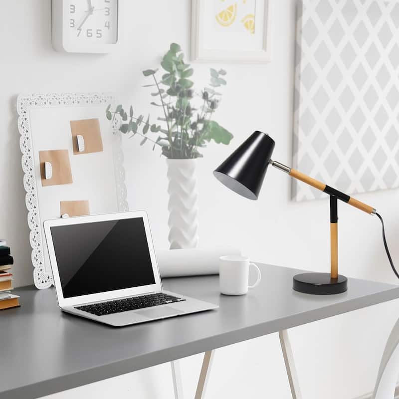 Simple Designs Matte and Wooden Pivot Desk Lamp - 16.13 X 5.50 x 15.50 (L x W x H)