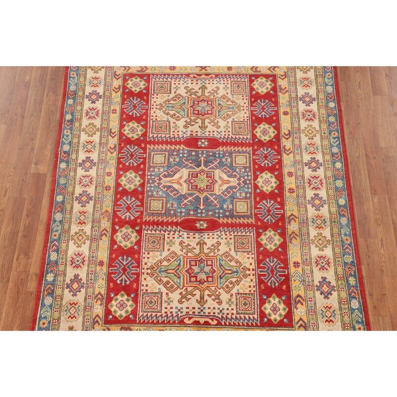 Geometric Kazak Area Rug Handmade Wool Carpet - 5'0" x 7'4"