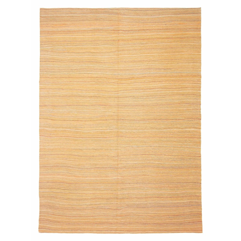 ECARPETGALLERY Flat-Weave Boho Tan Wool Kilim - 7'2 x 9'11 - Tan - 7'2 x 9'11