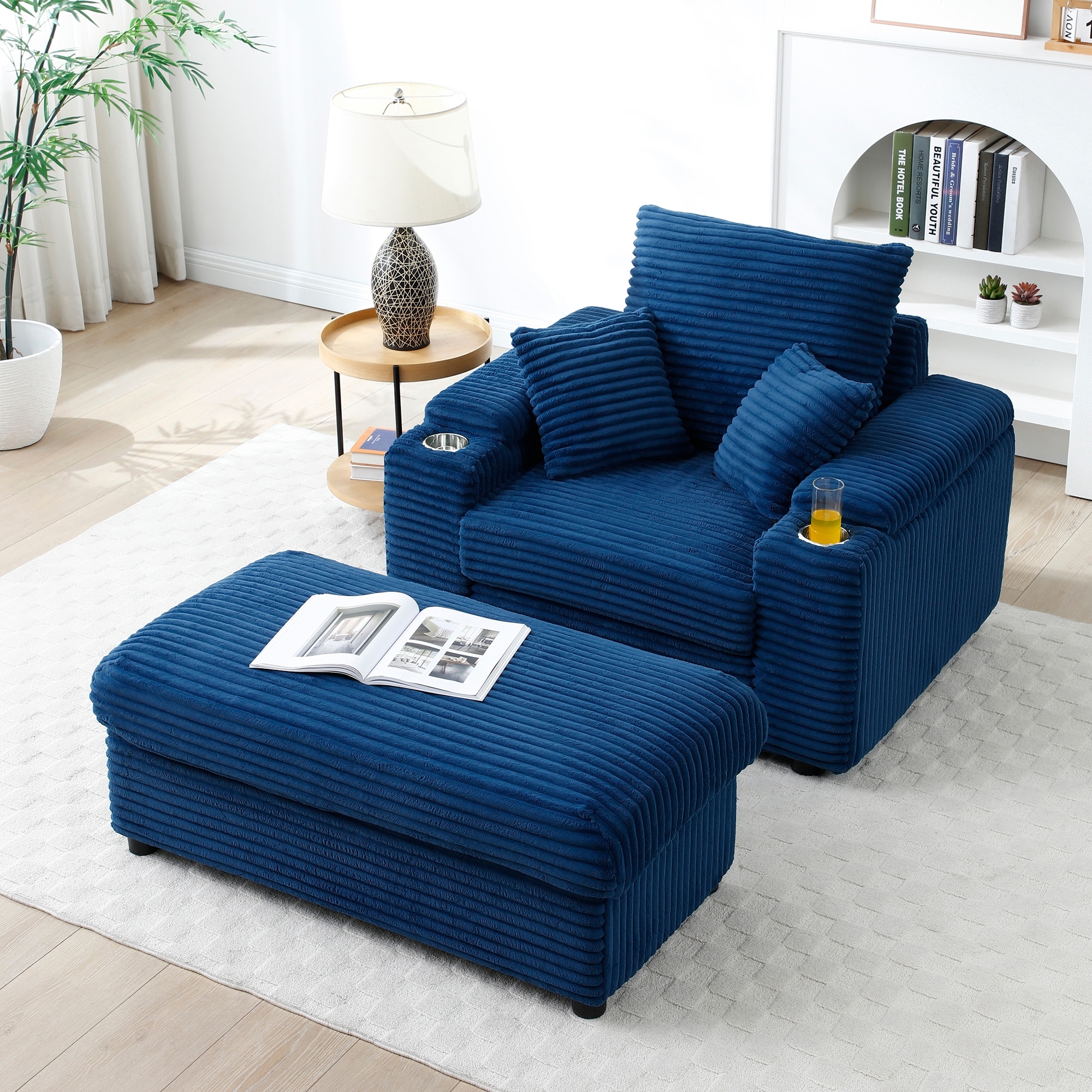 Blue Upholstered Accent Chair with Ottoman Bed Bath