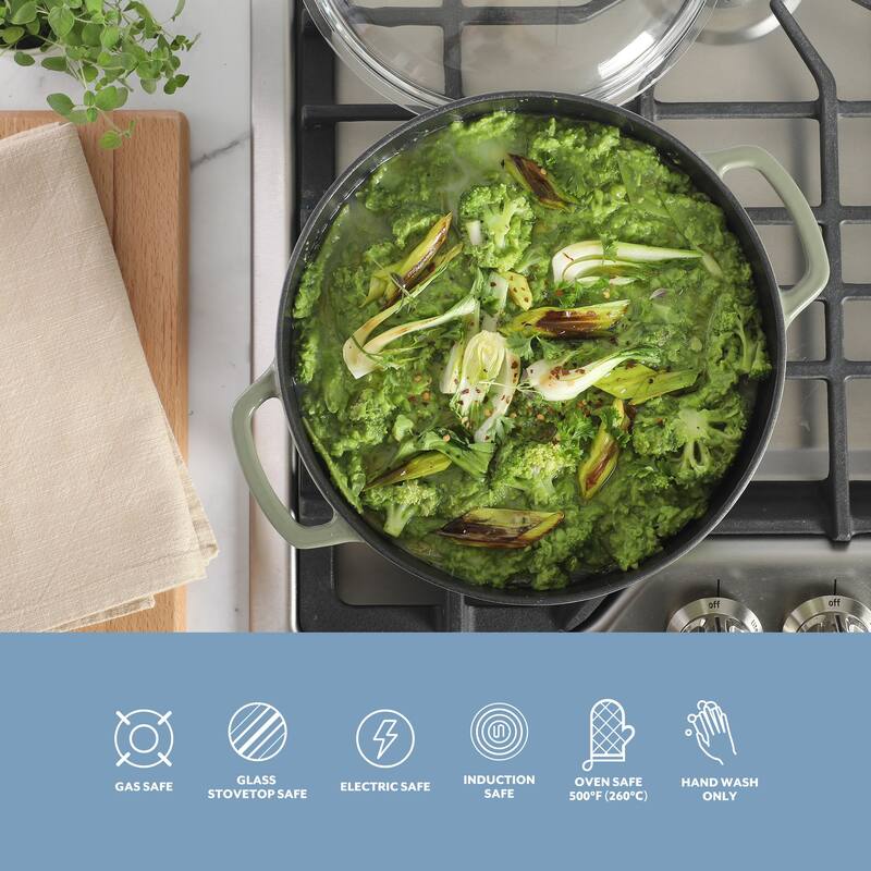 Sur La Table Enamel-Coated Cast Iron Dutch Oven Pot with Oven Safe Glass Lid, Oven-to-Table Cookware for Stews & Braising