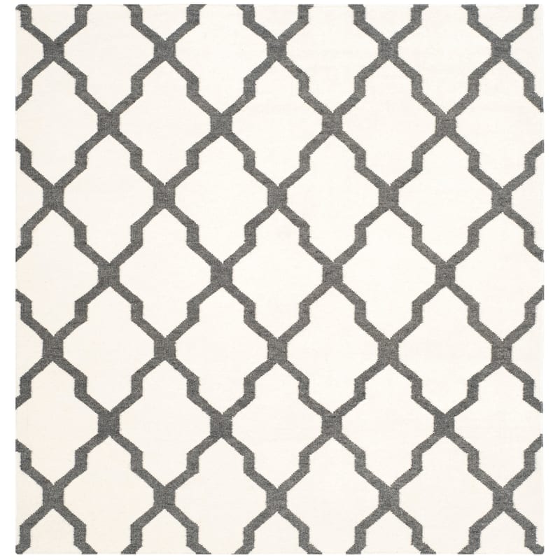 SAFAVIEH Handmade Flatweave Dhurries Cerys Modern Wool Rug - 6' Square - Ivory/Charcoal