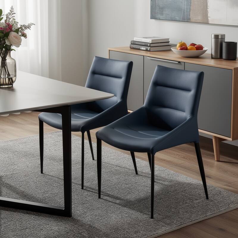 HomeRoots Set of Two Navy Blue and Black Faux Leather and Metal Dining Side Chairs - 20.00 in. x 32.00 in. x 24.00 in. - Set of 2 - 20.00 in. x 32.00 in. x 24.00 in. - Navy Blue