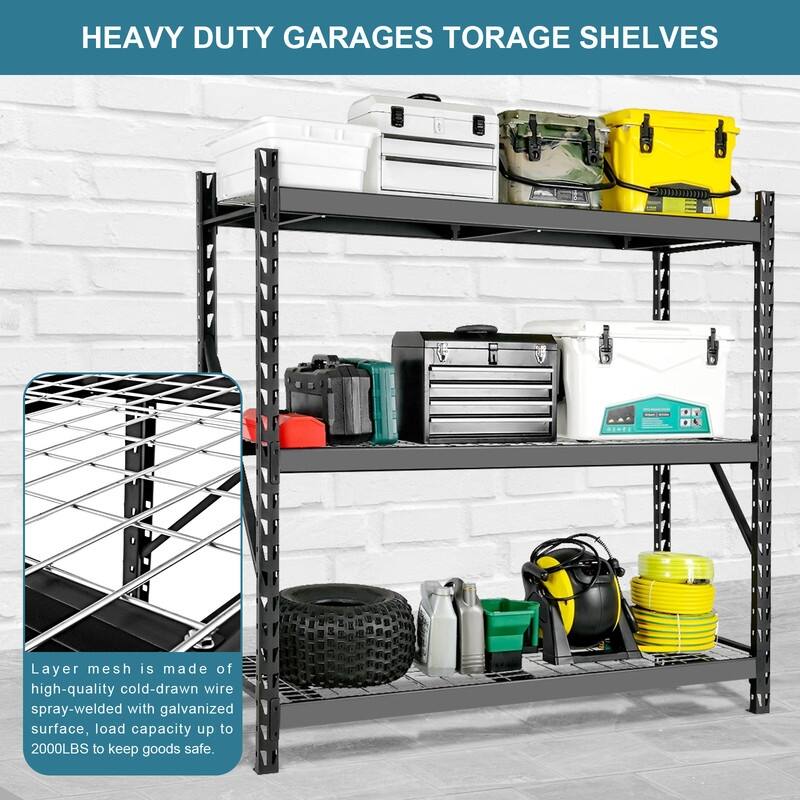 3-Tier Metal Garage Storage Shelving Unit Adjustable 6000LBS Capacity - 77"L X 24"W X 72"H