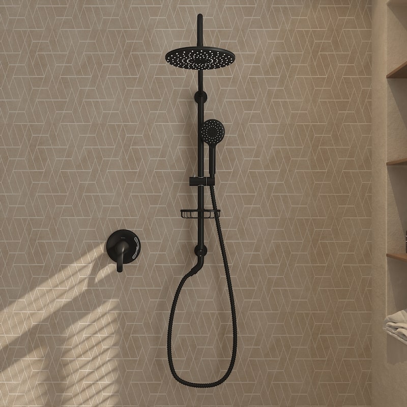 3-Spray Patterns 10 in Wall Mount Dual Shower Heads with Soap Dish and Rough-in Valve
