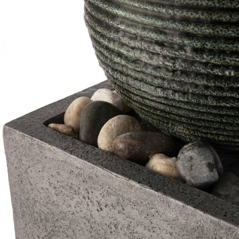 Glitzhome Modern Geometric Oversized Pedestal Sphere Polyresin Outdoor Floor Fountain with Pebbles