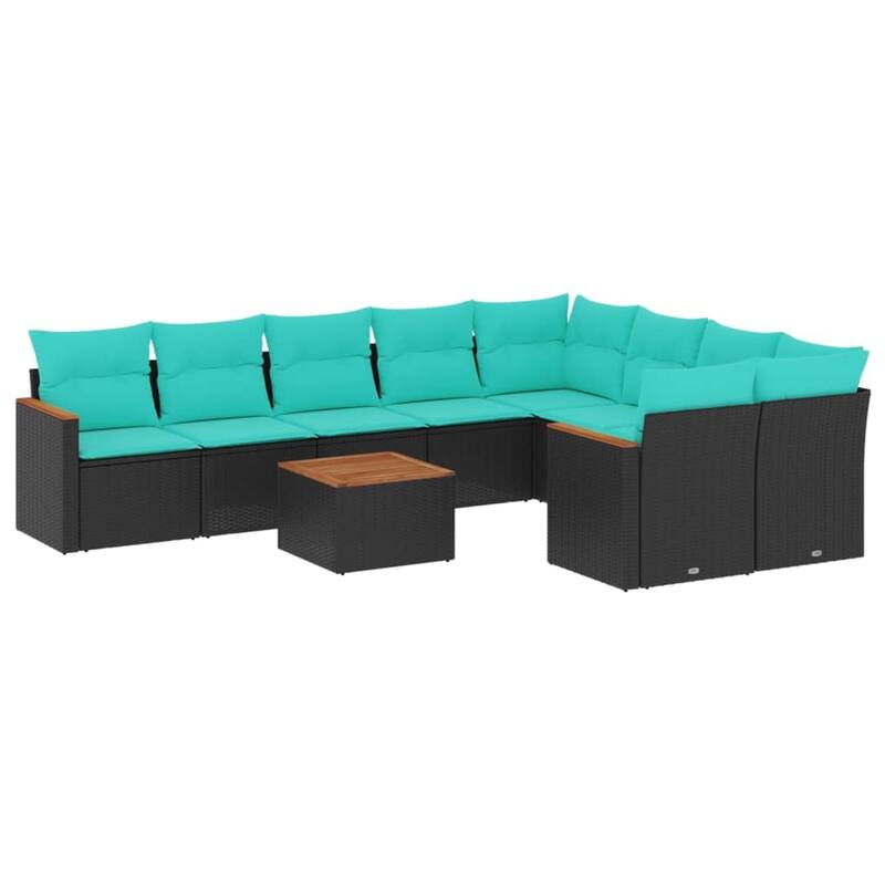 vidaXL 9 Piece Patio Sofa Set with Cushions Black Poly Rattan