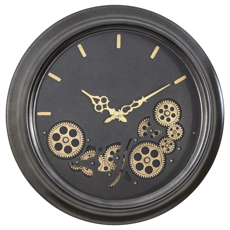 Black Round Gear Clock 18"D with Open Moving Gears