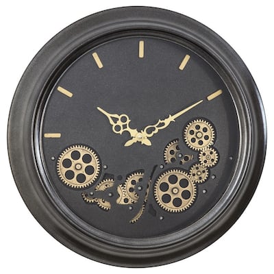 Black Round Gear Clock 18"D with Open Moving Gears