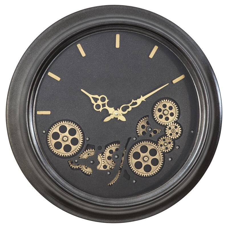 Black Round Gear Clock 18"D with Open Moving Gears