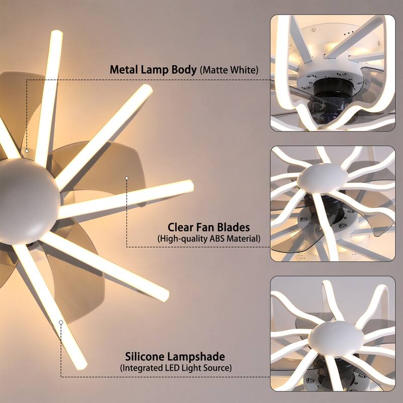 Starsky 22'' Drum Flush Mount Ceiling Fan with Light,6-Speed Low Profile Smart APP Control Ceiling Fan with Remote