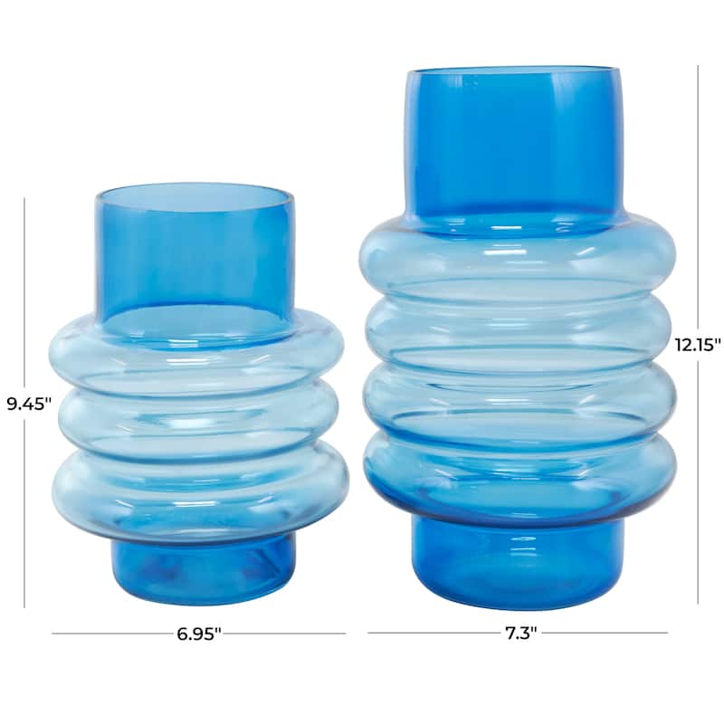 Blue Glass Ombre Bubble Decorative Vase (Set of 2)