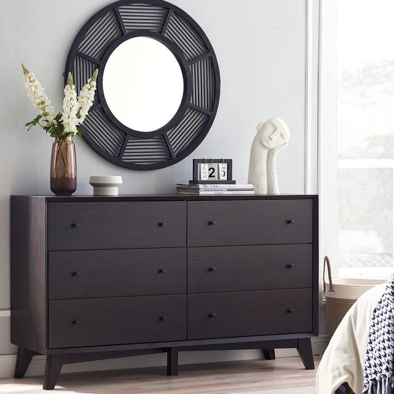 Mid Century Modern 6 Drawer Wood Dresser, Chest of Drawers, TV Stand