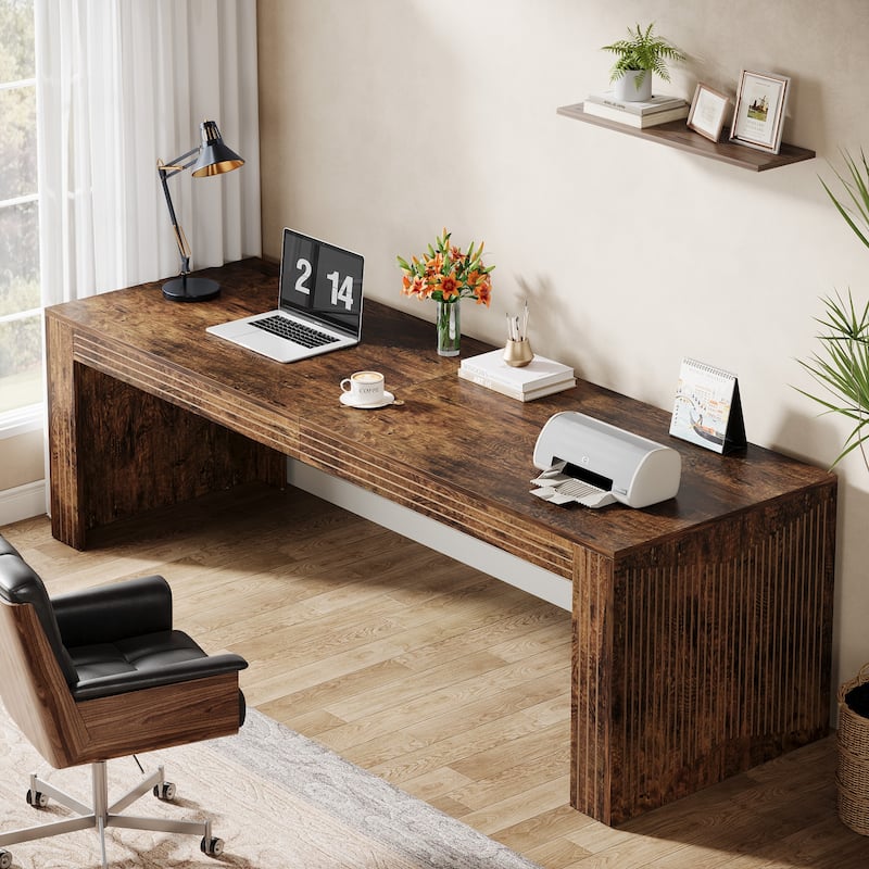 79'' Two Person Double Desk Extra Long Computer Desk - Vintage Brown