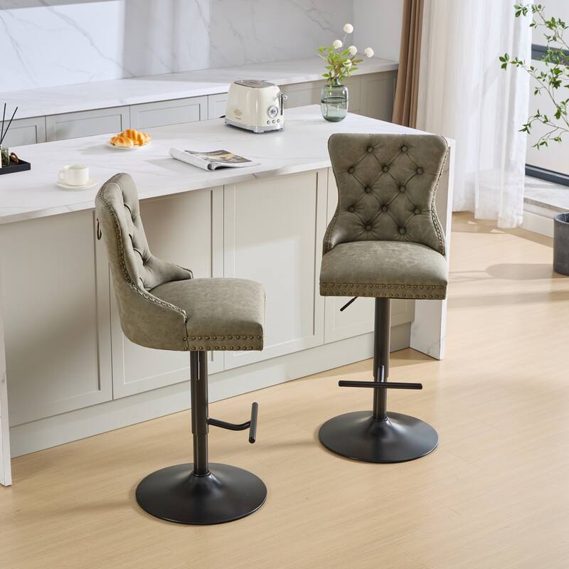 PU Leather Swivel Bar Stools Set of 2, Kitchen Island Chairs with Footstool, Upholstered Arm Chairs with Adjusatble Height