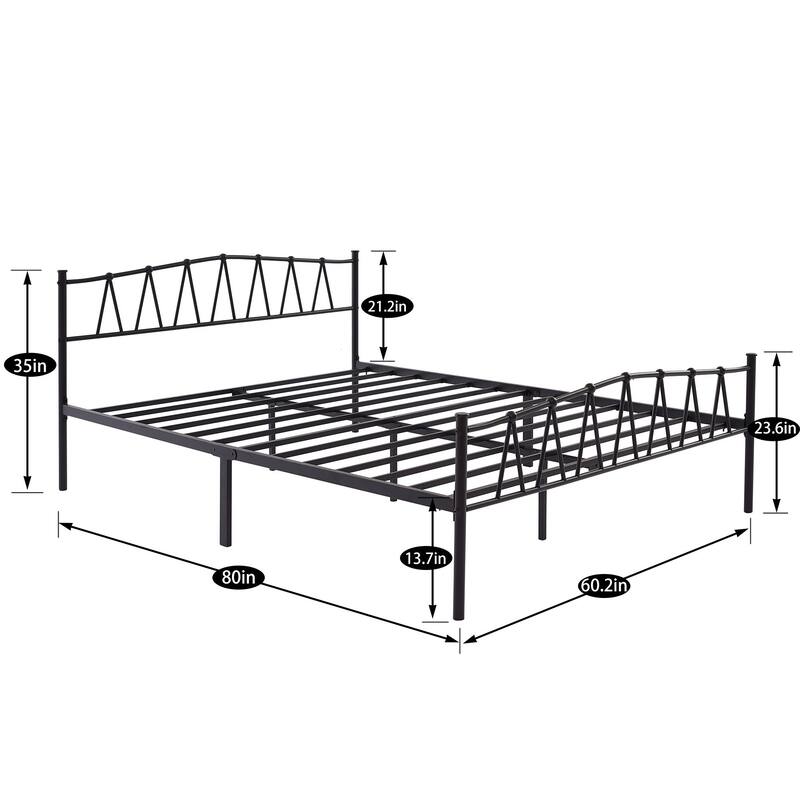 VECELO Metal Platform Bed Frame Twin Full Queen Size, Heavy Duty No Box Spring Needed Bed with Headboard, 13.7" Storage, Black