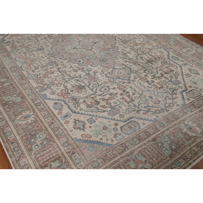 Geometric Tabriz Persian Area Rug Bedroom Handmade Wool Carpet - 8'0"x 11'0"