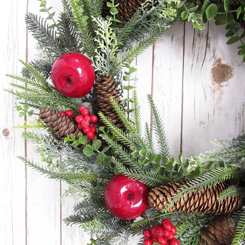 Artificial Mixed Apple Berry Pine Cone Eucalyptus & Pine Christmas Wreath 24in - 24" L x 24" W x 5.5" DP