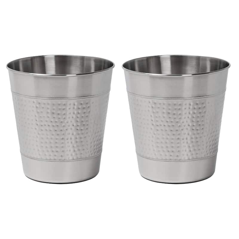 happimess Riley Hammered Steel Accent 2-Gallon Wastebasket - Brushed Steel - Set of 2
