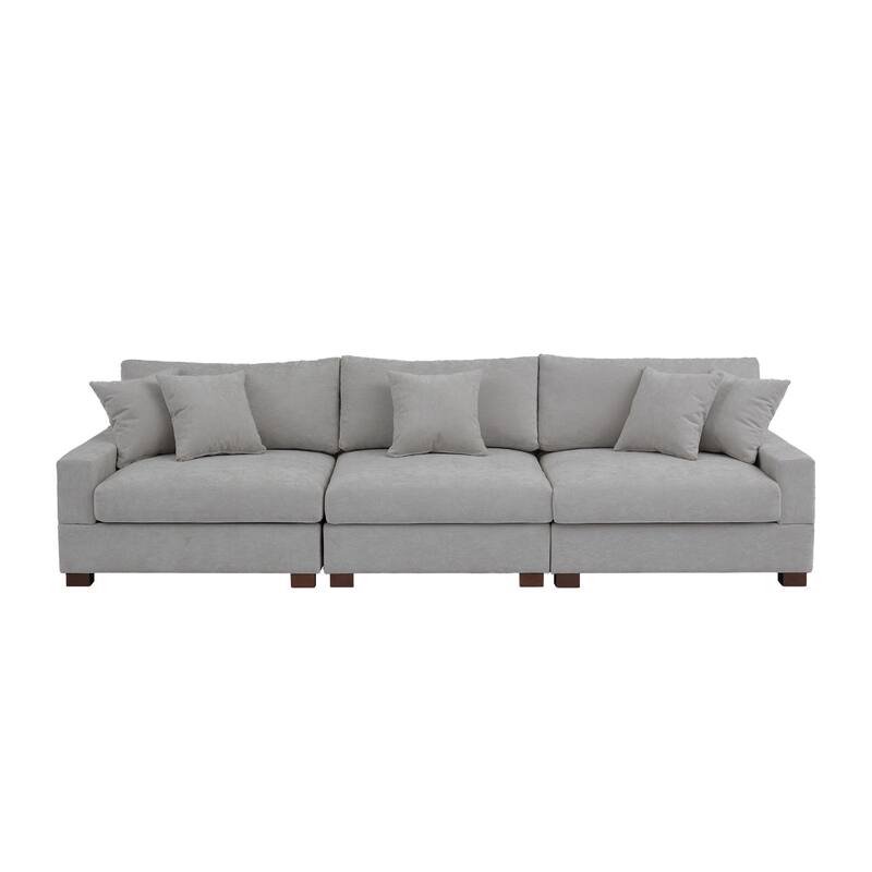 Modern Upholstered Chenille Modular Sectional Sofa with Pillow - Grey-3 Piece