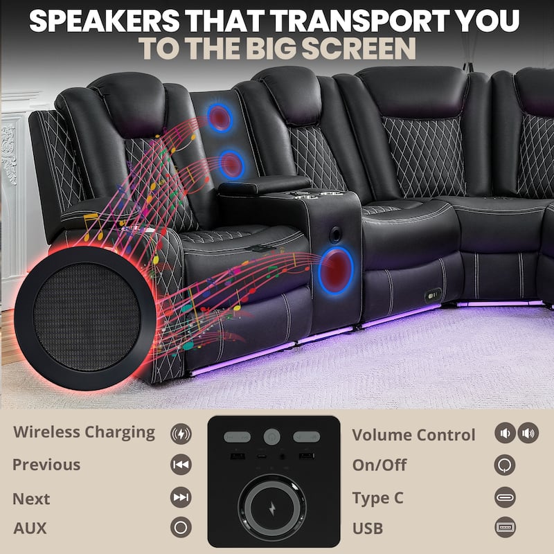 Luxury Reclining 5 & 6 Seater Corner Sofa w/ LED, USB, Wireless Charging, Bluetooth & Storage