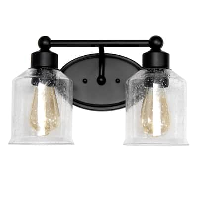 Black Light Metal and Clear Seeded Glass Shade Vanity
