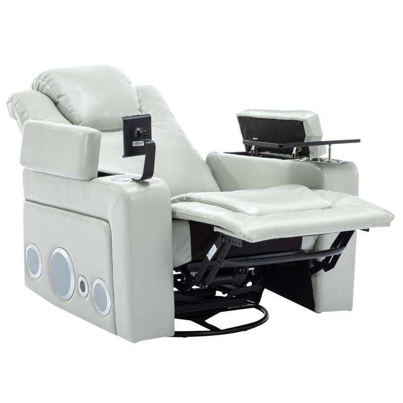 270 Degree Swivel PU Leather Power Recliner Individual Seat Home Theater Recliner with Surround Sound， Removable Tray Table
