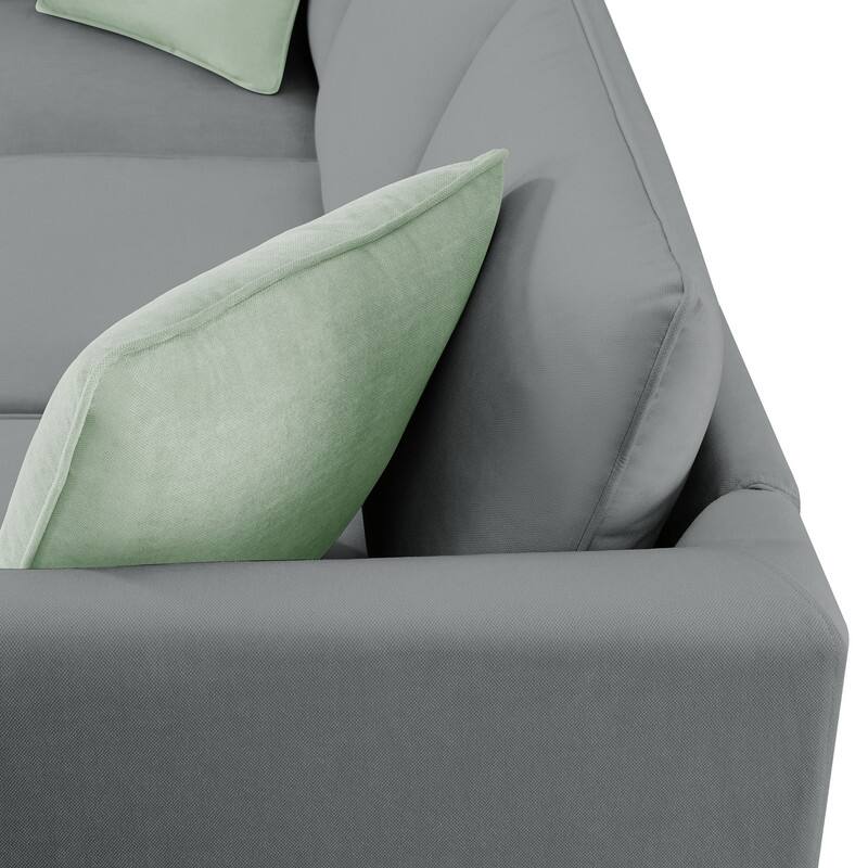 112" Modern Upholstered Sectional Sofa with Ottoman and 3 Pillows