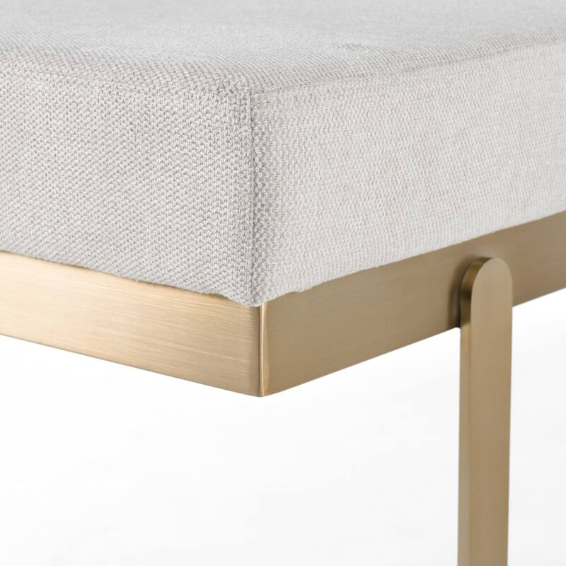 Modrest Tatum Modern Off-White Fabric & Brass Dining Bench