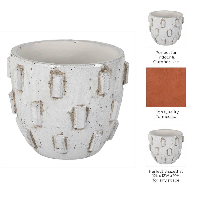 Terracotta Planter Raised Geometric Detailing and Sculptural Design