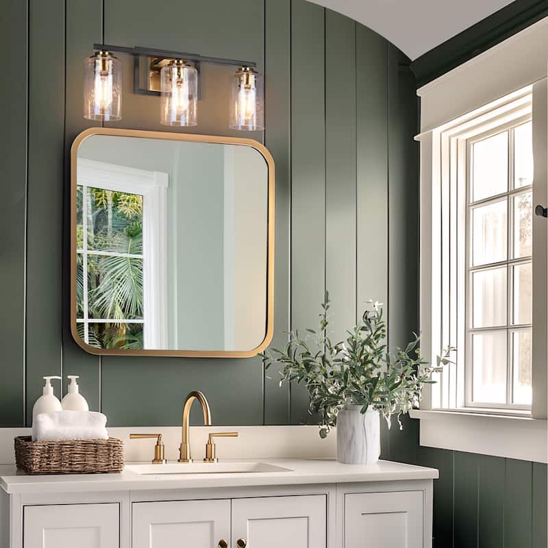 2/3/4-Light Modern Black Gold Bathroom Vanity Lights Seeded Glass Wall Sconces