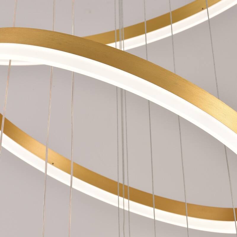 Modern Ring LED Chandelier Large Circle Pendant Light for High Ceilings, Dimmable with Remote - 6 Rings