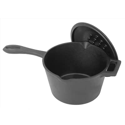 Bayou Classic 2.5 Quart Cast Iron Covered Sauce Pot with Self-Basting Lid, Black - 8