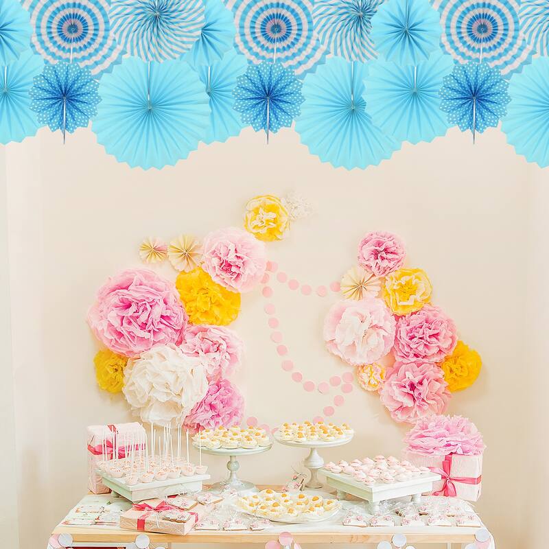 Hanging Paper Fans Party Set 6Pcs Decoration for Home,Birthday Wedding Blue