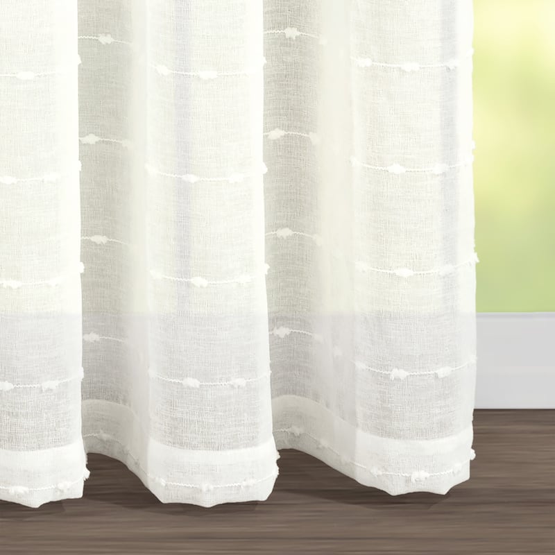 Lush Decor Farmhouse Textured Grommet Sheer Window Curtain Panel Pair