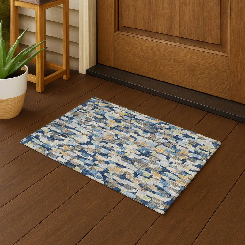Machine Washable Indoor/ Outdoor Contemporary Drew Chantille Rug - Navy - 1'8" x 2'6"
