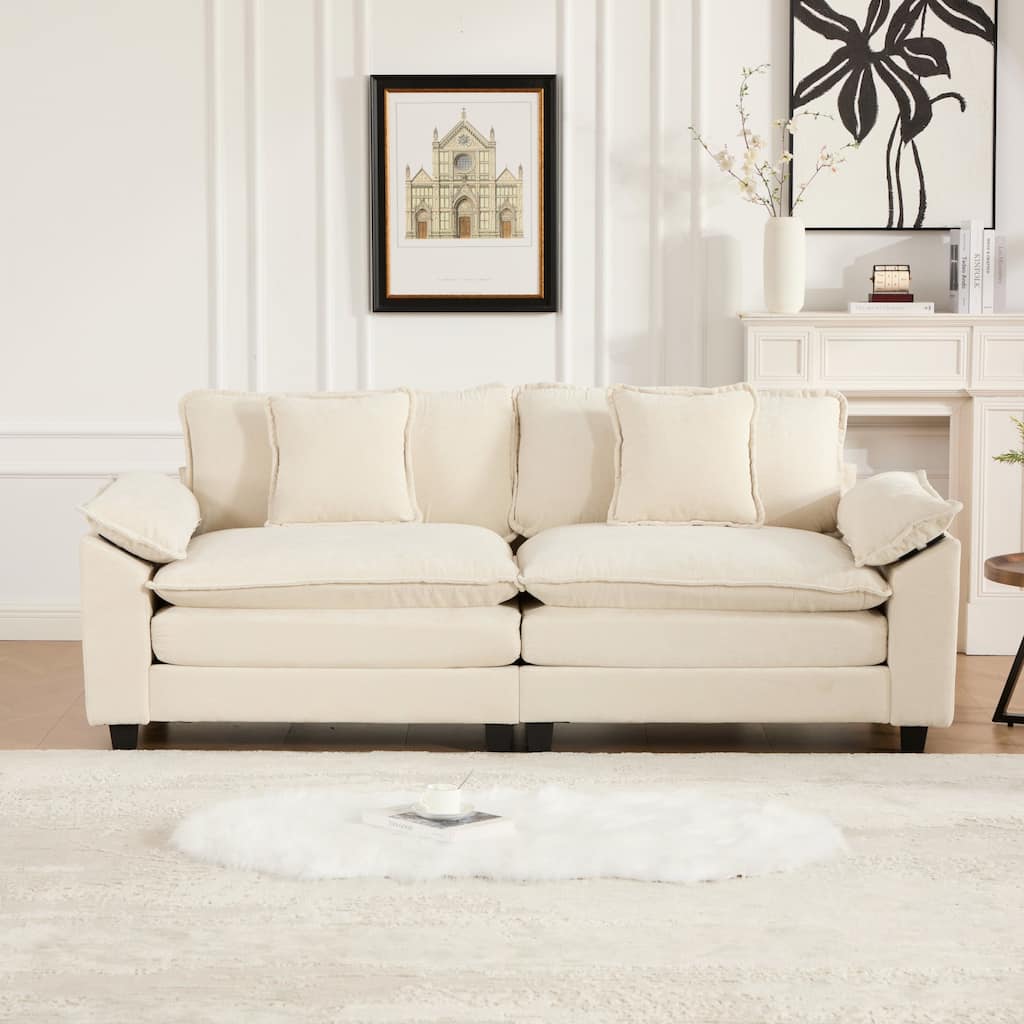 Oversized Chenille Upholstered Sofa, Modular Sectional Cloud Sofa, 2 Seater Sofa with Wider Armrest & Backrest Pillows